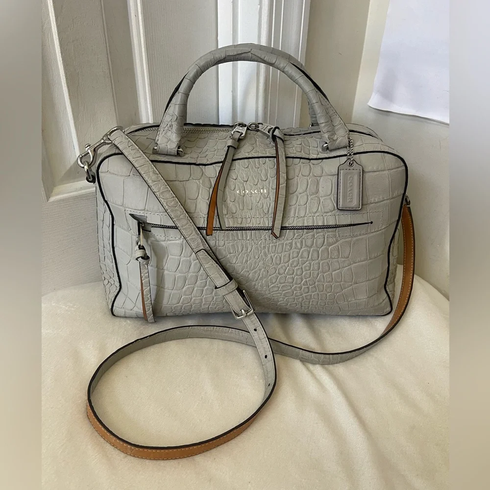 Coach Bleecker Pinnacle Toaster Satchel in Matte Croc Embossed Leather EUC - Picture 13 of 15